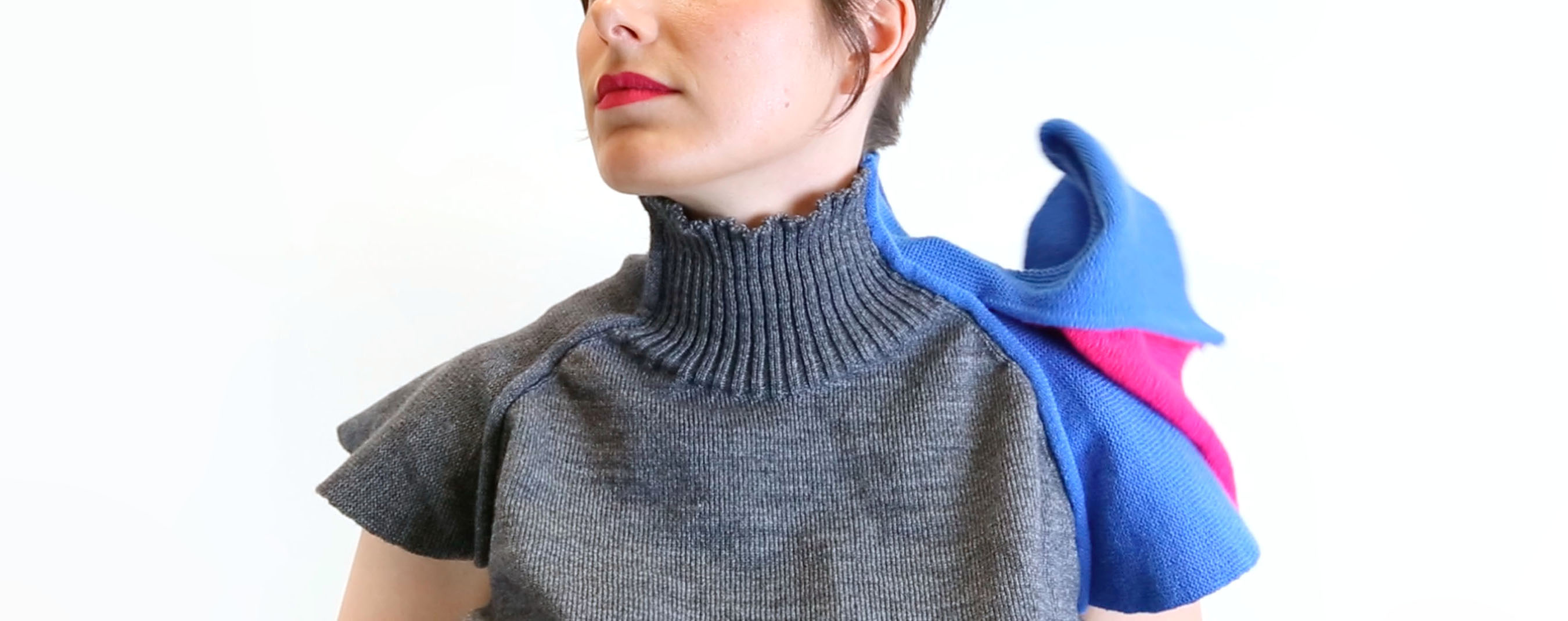 A sweater that can tap the wearer on the shoulder; after.